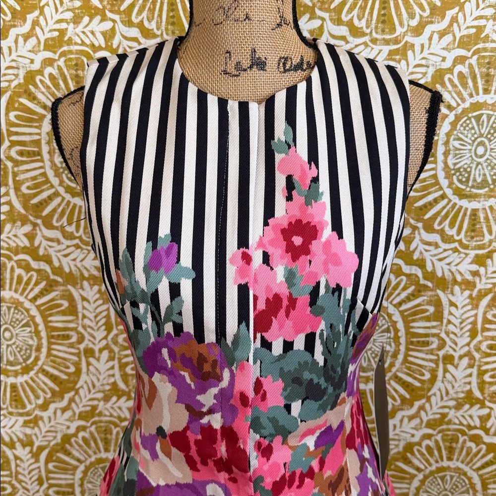 NWT Tuckernuck Rhoda Black Stripe Floral Sleeveless Structured Tunic Vest Sz 2 - Picture 7 of 12